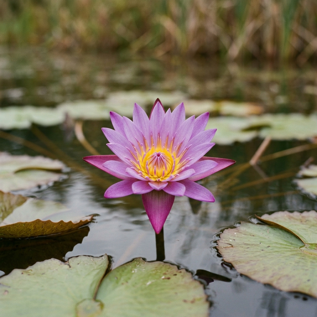 Purple water lily, head-on